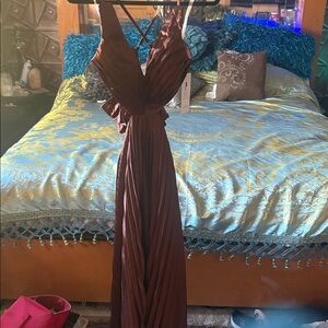 Gorgeous Elegant Brown Halter Maxi Dress New size 6